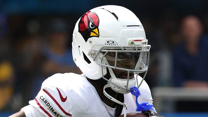 Sep 13, 2026; Inglewood, California, USA; Arizona Cardinals running back Jeremiyah Love (4) warms up prior to a game against the Los Angeles Chargers at SoFi Stadium. Mandatory Credit: Kiyoshi Mio-Imagn Images Sep 13, 2026; Inglewood, California, USA; Arizona Cardinals running back Jeremiyah Love (4) warms up prior to a game against the Los Angeles Chargers at SoFi Stadium. Mandatory Credit: Kiyoshi Mio-Imagn Images