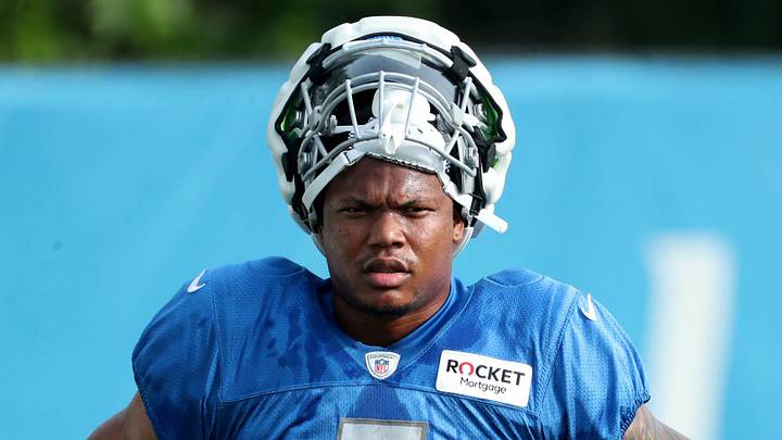 Detroit Lions running back David Montgomery watches drills during training camp Friday, July 28, 2023. Detroit Lions running back David Montgomery watches drills during training camp Friday, July 28, 2023.