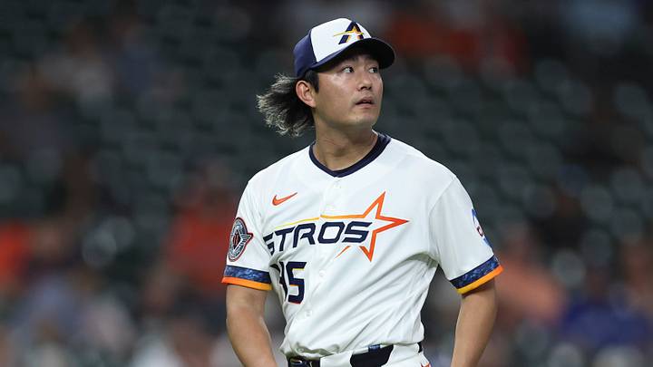 Aug 3, 2026; Houston, Texas, USA; Houston Astros pitcher Tatsuya Imai (45) walks off the field after pitching during the eighth inning against the Toronto Blue Jays at Daikin Park. Mandatory Credit: Troy Taormina-Imagn Images