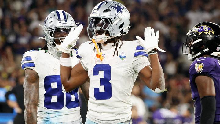 Dallas Cowboys WR George Pickens reacts during the game against the Baltimore Ravens.