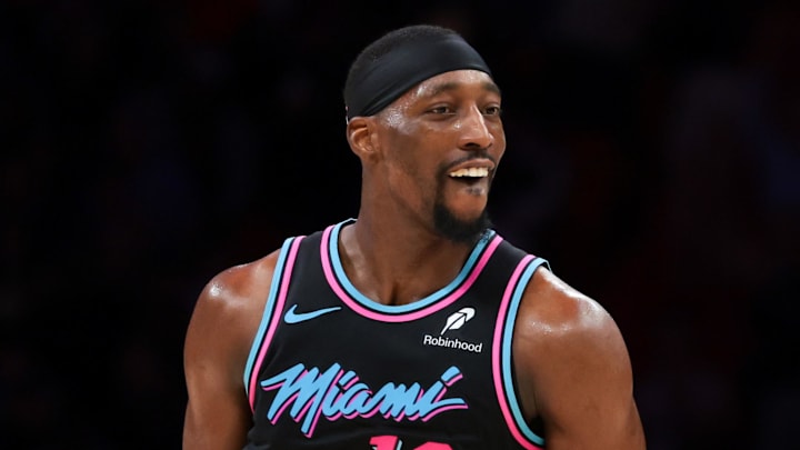 Miami Heat center Bam Adebayo (13) reacts (Mandatory Credit: Sam Navarro-Imagn Images)