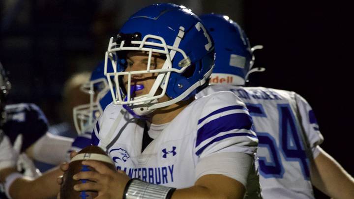 Canterbury’s offense lines up during its 15–7 victory over Out-of-Door Academy on Friday night. Canterbury’s offense lines up during its 15–7 victory over Out-of-Door Academy on Friday night.