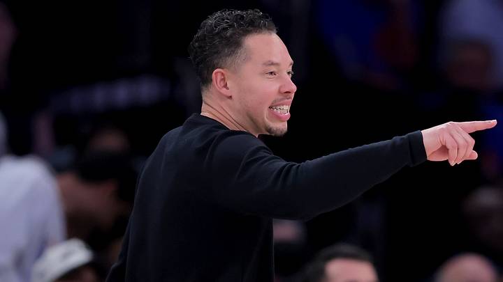 Jun 10, 2026; New York, New York, USA; San Antonio Spurs head coach Mitch Johnson coaches against the New York Knicks during the second quarter of game four of the 2026 NBA Finals at Madison Square Garden. Mandatory Credit: Brad Penner-Imagn Images