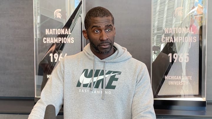 Michigan State secondary coach Blue Adams speaks to the media on Oct. 29, 2025.