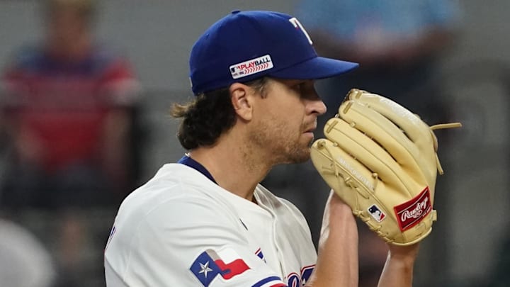 Texas Rangers pitcher Jacob deGrom (48) looks in for the sign during the fourth inning against the Chicago White Sox at Globe Life Field on June 14. 