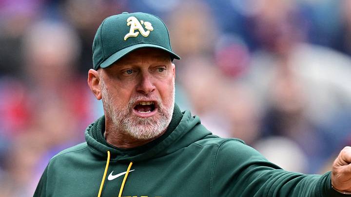 Sep 20, 2026; Cleveland, Ohio, USA; Athletics manager Mark Kotsay (7) argues with umpire Jordan Baker (71) during the fourth inning against the Cleveland Guardians at Progressive Field. Mandatory Credit: David Dermer-Imagn Images Sep 20, 2026; Cleveland, Ohio, USA; Athletics manager Mark Kotsay (7) argues with umpire Jordan Baker (71) during the fourth inning against the Cleveland Guardians at Progressive Field. Mandatory Credit: David Dermer-Imagn Images