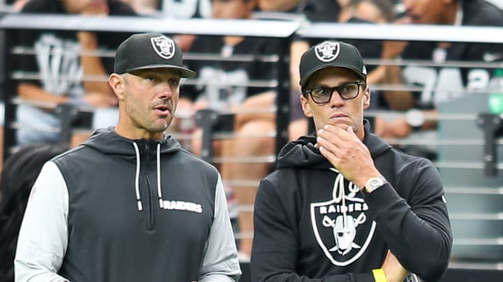 Las Vegas Raiders GM John Spytek, and minority owner Tom Brady
