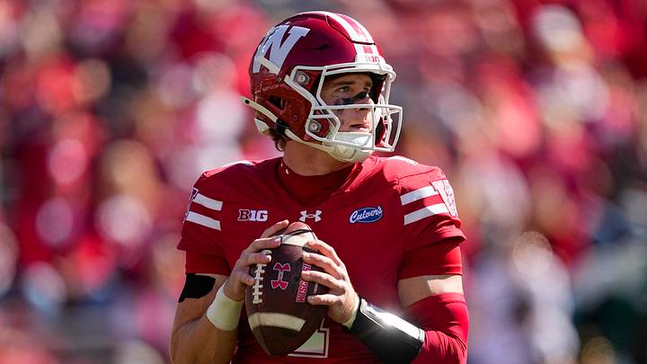 Oct 3, 2026; Madison, Wisconsin, USA; Wisconsin Badgers quarterback Colton Joseph (1) looks to throw a pass during the first quarter against the Michigan State Spartans at Camp Randall Stadium. Mandatory Credit: Jeff Hanisch-Imagn Images Oct 3, 2026; Madison, Wisconsin, USA; Wisconsin Badgers quarterback Colton Joseph (1) looks to throw a pass during the first quarter against the Michigan State Spartans at Camp Randall Stadium. Mandatory Credit: Jeff Hanisch-Imagn Images