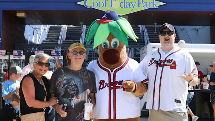 Maria Kolotos and Howard Weisberg meet up with the aptly named mascot, Palmer, and his handler MC Patrick. The 5th Annual Grilled Cheese Festival took place at CoolToday Park in North Port on Nov. 22nd with about 3,000 guests in attendance. The free event coincides each year with the first day of the Atlanta Braves spring training single game tickets going on sale. Maria Kolotos and Howard Weisberg meet up with the aptly named mascot, Palmer, and his handler MC Patrick. The 5th Annual Grilled Cheese Festival took place at CoolToday Park in North Port on Nov. 22nd with about 3,000 guests in attendance. The free event coincides each year with the first day of the Atlanta Braves spring training single game tickets going on sale.