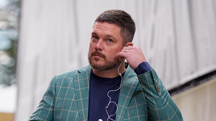 Oregon head coach Dan Lanning arrives at the field as the Oregon Ducks take on the Washington Huskies on Nov. 29, 2025, at Husky Stadium in Seattle, Washington.