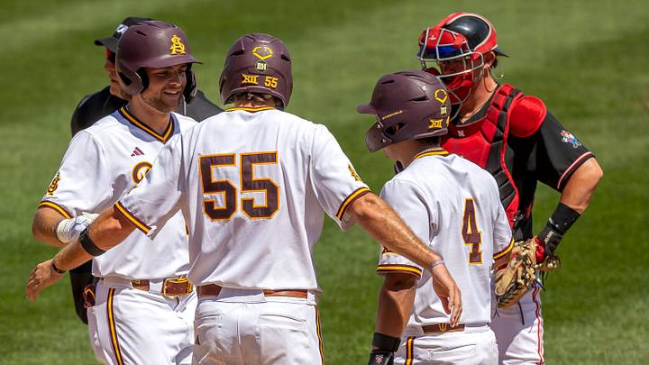 Arizona State players celebrate a home run against Nebraska in the Lincoln Regional. Arizona State players celebrate a home run against Nebraska in the Lincoln Regional.
