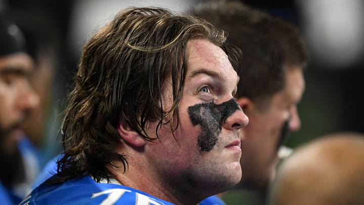 Detroit Lions offensive tackle Blake Miller (76)) sits on the bench during the second quarter against the New Orleans Saints Detroit Lions offensive tackle Blake Miller (76)) sits on the bench during the second quarter against the New Orleans Saints