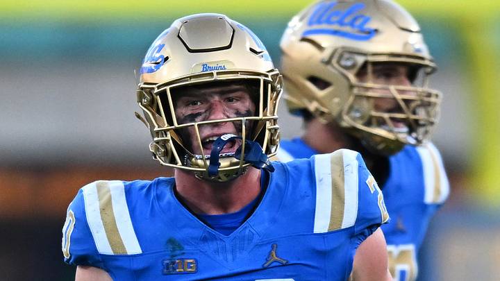 Sep 12, 2026; Pasadena, California, USA; UCLA linebacker Scott Taylor (20) reacts after a sack during the second half against San Diego State at the Rose Bowl. Mandatory Credit: William Liang-Imagn Images Sep 12, 2026; Pasadena, California, USA; UCLA linebacker Scott Taylor (20) reacts after a sack during the second half against San Diego State at the Rose Bowl. Mandatory Credit: William Liang-Imagn Images