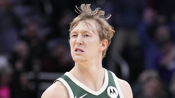 Milwaukee Bucks guard AJ Green (20) reacts after making a three point shot in the second half against the Detroit Pistons at Fiserv Forum. Dec 3, 2025.