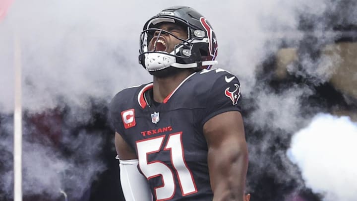 Oct 27, 2024; Houston, Texas, USA; Houston Texans defensive end Will Anderson Jr. (51) runs onto the field before the game against the Indianapolis Colts at NRG Stadium. Mandatory Credit: Troy Taormina-Imagn Images