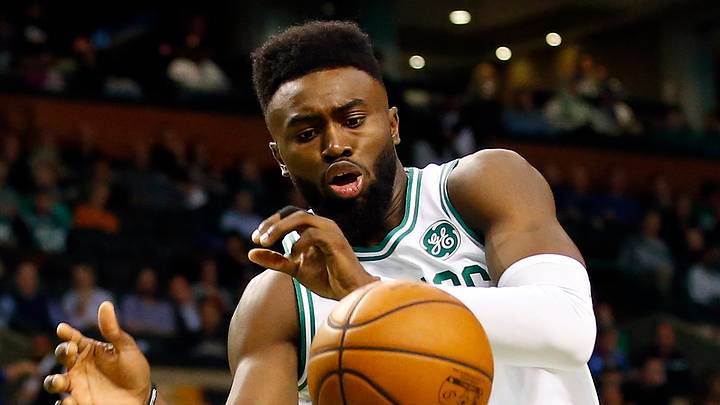 Oct 30, 2017; Boston, MA, USA; Boston Celtics forward Jaylen Brown (7) loses the ball next to San Antonio Spurs forward Pau Gasol (16) during the first half at TD Garden. Mandatory Credit: Winslow Townson-USA TODAY Sports