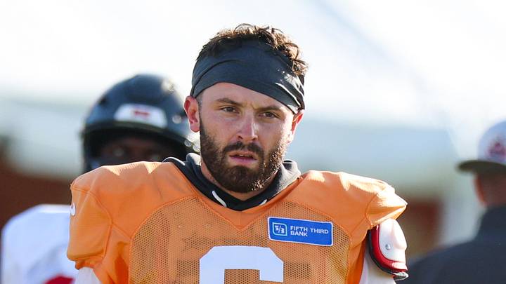 Tampa Bay Buccaneers quarterback Baker Mayfield (6) participates in training camp at AdventHealth Training Center. 