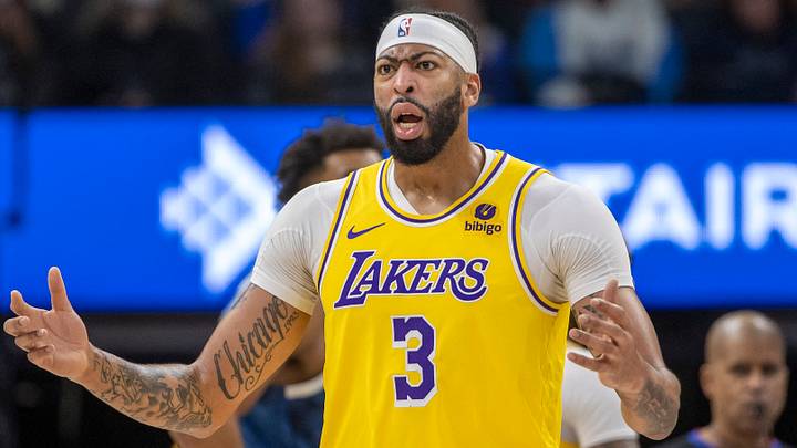 Dec 21, 2023; Minneapolis, Minnesota, USA; Los Angeles Lakers forward Anthony Davis (3) reacts to a foul called in the first half against the Minnesota Timberwolves at Target Center. Mandatory Credit: Jesse Johnson-USA TODAY Sports Dec 21, 2023; Minneapolis, Minnesota, USA; Los Angeles Lakers forward Anthony Davis (3) reacts to a foul called in the first half against the Minnesota Timberwolves at Target Center. Mandatory Credit: Jesse Johnson-USA TODAY Sports