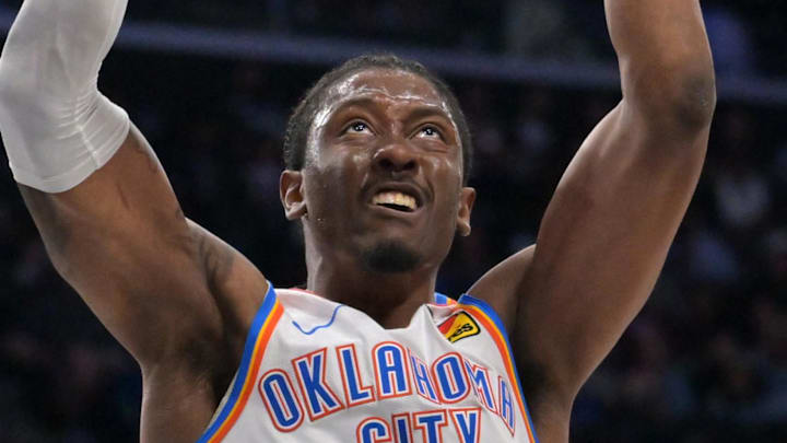 Apr 8, 2026; Inglewood, California, USA;  Oklahoma City Thunder guard Jalen Williams (8) dunks in the second half against the Los Angeles Clippers at Intuit Dome. Mandatory Credit: Jayne Kamin-Oncea-Imagn Images