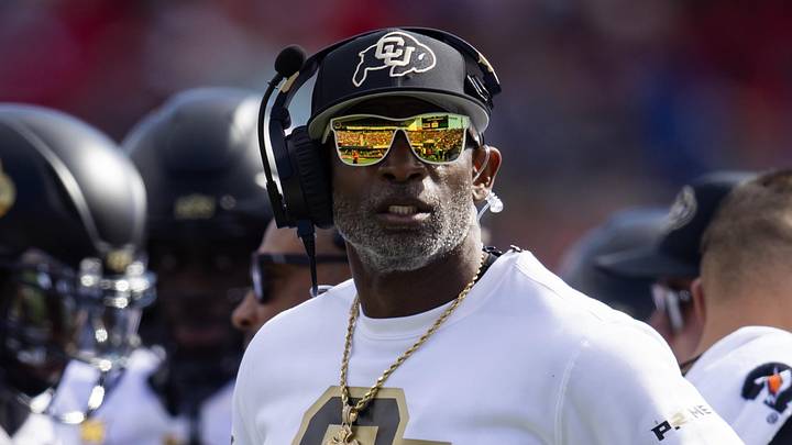 Oct 19, 2024; Tucson, Arizona, USA; Colorado Buffalos head coach Deion Sanders against the Arizona Wildcats at Arizona Stadium. Mandatory Credit: Mark J. Rebilas-Imagn Images