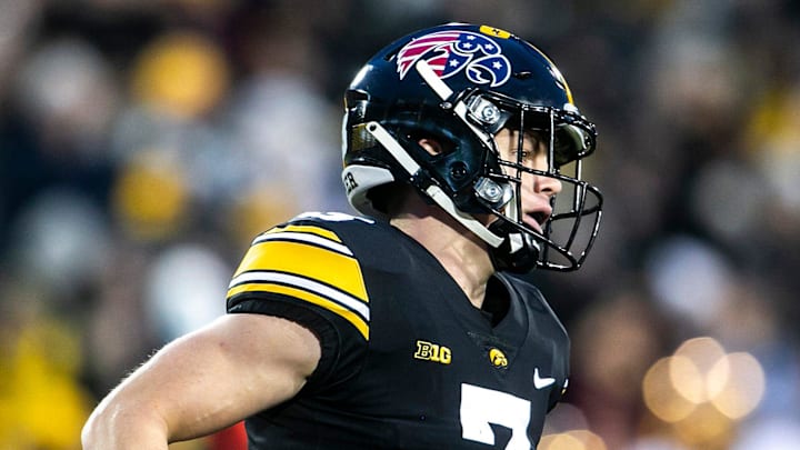 Iowa defensive back Cooper DeJean (3) runs to the bench during a NCAA Big Ten Conference football game against Minnesota, Saturday, Nov. 13, 2021, at Kinnick Stadium in Iowa City, Iowa. The Philadelphia Eagles made DeJean a second-round pick in 2024.
