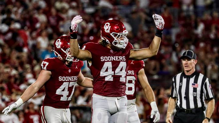 Oklahoma defensive end Taylor Wein hypes up the crowd during the Sooners' game against New Mexico. Oklahoma defensive end Taylor Wein hypes up the crowd during the Sooners' game against New Mexico.
