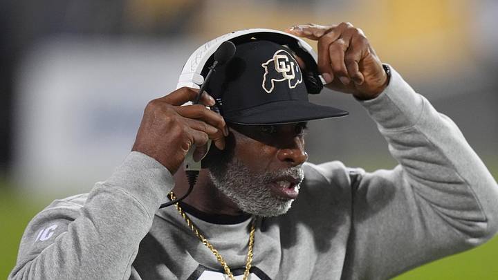 Oct 26, 2024; Boulder, Colorado, USA; Colorado Buffaloes head coach Deion Sanders during the first quarter Cincinnati Bearcats at Folsom Field. Oct 26, 2024; Boulder, Colorado, USA; Colorado Buffaloes head coach Deion Sanders during the first quarter Cincinnati Bearcats at Folsom Field.