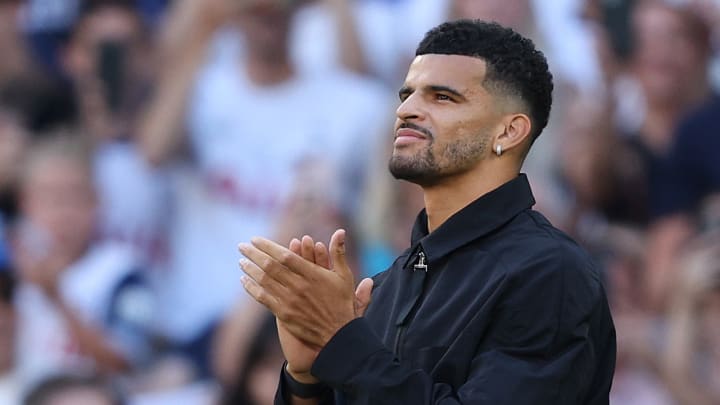 Dominic Solanke was presented to Spurs' crowd during the friendly with Bayern Munich Dominic Solanke was presented to Spurs' crowd during the friendly with Bayern Munich