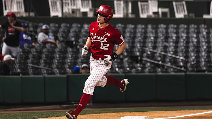 Nebraska outfielder Cael Frost rounds third after one of his two home runs against Sam Houston at the Frisco Classic on Feb. 28, 2025.