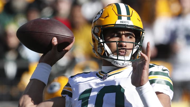 Green Bay Packers quarterback Jordan Love (10) passes against the Pittsburgh Steelers in 2023. Green Bay Packers quarterback Jordan Love (10) passes against the Pittsburgh Steelers in 2023.