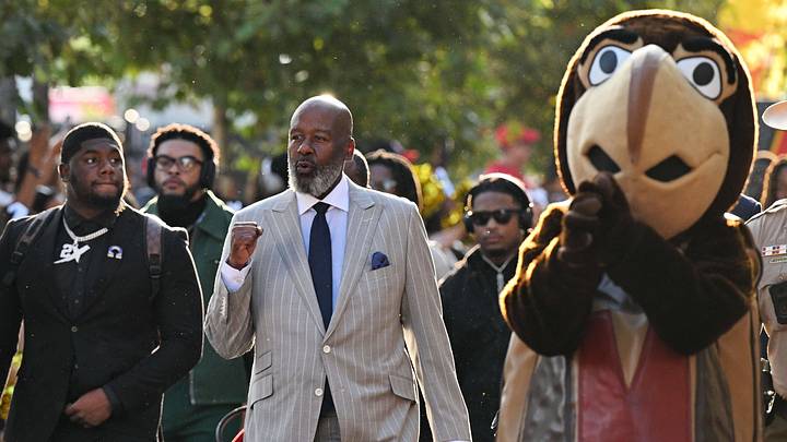 Sep 5, 2026; College Park, Maryland, USA; Maryland Terrapins head coach Mike Locksley leads his team on a walk to the stadium before a game against the Hampton Pirates at SECU Stadium. Photo by Jamie Sabau Sep 5, 2026; College Park, Maryland, USA; Maryland Terrapins head coach Mike Locksley leads his team on a walk to the stadium before a game against the Hampton Pirates at SECU Stadium. Photo by Jamie Sabau