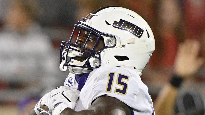 Sep 5, 2025; Louisville, Kentucky, USA; James Madison Dukes defensive end Sahir West (15) reacts during the second half against the Louisville Cardinals at L&N Federal Credit Union Stadium. Mandatory Credit: Jamie Rhodes-Imagn Images Sep 5, 2025; Louisville, Kentucky, USA; James Madison Dukes defensive end Sahir West (15) reacts during the second half against the Louisville Cardinals at L&N Federal Credit Union Stadium. Mandatory Credit: Jamie Rhodes-Imagn Images