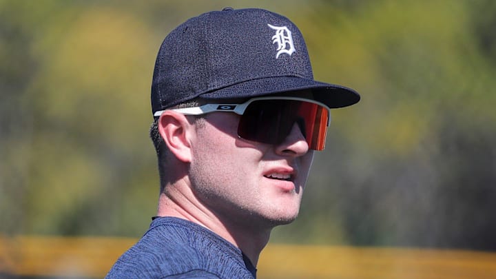 Tigers prospect Kevin McGonigle during spring training at TigerTown in Lakeland, Florida, on Thursday, Feb. 22, 2024.