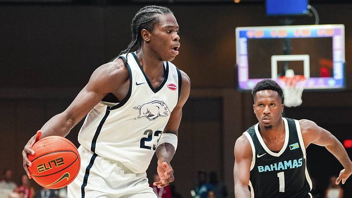 Arkansas Razorbacks guard Jordan Smith Jr. attempts to drive to the basket against the Bahamas National Team on Friday, July 31. Arkansas Razorbacks guard Jordan Smith Jr. attempts to drive to the basket against the Bahamas National Team on Friday, July 31.