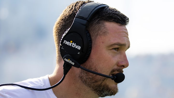 Nov 18, 2023; Tempe, Arizona, USA; Oregon Ducks head coach Dan Lanning against the Arizona State Sun Devils at Mountain America Stadium. Mandatory Credit: Mark J. Rebilas-Imagn Images