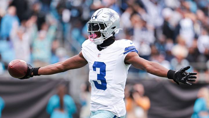 Dallas Cowboys wide receiver George Pickens celebrates a touchdown against the Carolina Panthers at Bank of America Stadium. 