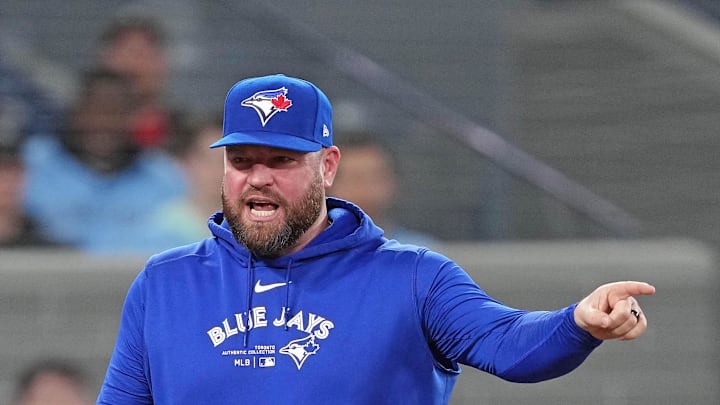 Apr 17, 2024; Toronto, Ontario, CAN; Toronto Blue Jays manager John Schneider (14) argues with home plate umpire Ryan Wills (20) after being ejected against the New York Yankees during the ninth inning at Rogers Centre. Mandatory Credit: Nick Turchiaro-Imagn Images Apr 17, 2024; Toronto, Ontario, CAN; Toronto Blue Jays manager John Schneider (14) argues with home plate umpire Ryan Wills (20) after being ejected against the New York Yankees during the ninth inning at Rogers Centre. Mandatory Credit: Nick Turchiaro-Imagn Images