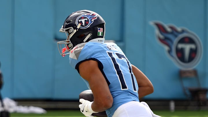Tennessee Titans wide receiver Chimere Dike scores a touchdown against the New England Patriots. Tennessee Titans wide receiver Chimere Dike scores a touchdown against the New England Patriots.
