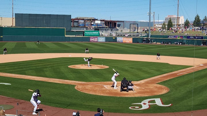 The Reno Aces played the Sacramento River Cats at Greater Nevada Field for the home-opener on Tuesday, April 2, 2024.