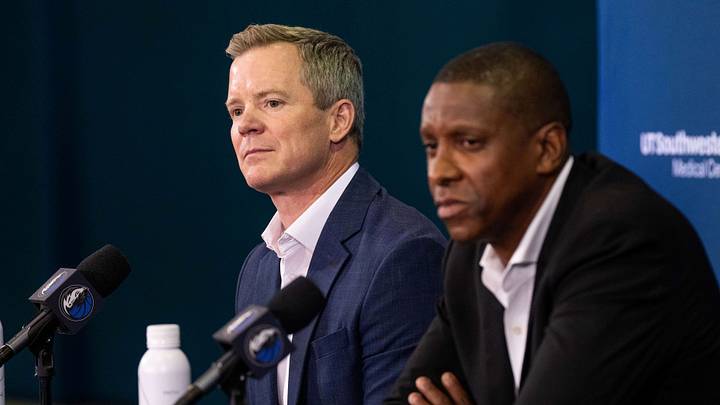 Jun 29, 2026; Dallas, TX, USA; New Dallas Mavericks’ head coach Dusty May, along side Masai Ujiri, Dallas Mavericks’ President of Basketball Operations, answers questions from the media during an introductory press conference at American Airlines Center. Mandatory Credit: Raymond Carlin III-Imagn Images Jun 29, 2026; Dallas, TX, USA; New Dallas Mavericks’ head coach Dusty May, along side Masai Ujiri, Dallas Mavericks’ President of Basketball Operations, answers questions from the media during an introductory press conference at American Airlines Center. Mandatory Credit: Raymond Carlin III-Imagn Images