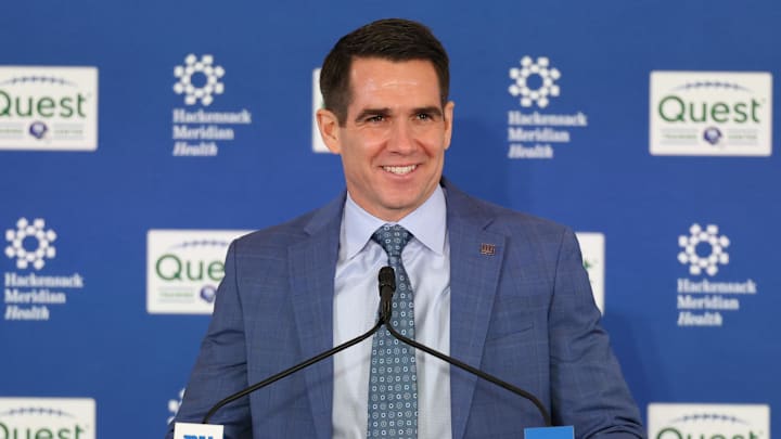 New York Giants general manager Joe Schoen introduces John Harbaugh as the next New York Giants head coach at Quest Diagnostics Training Center. 