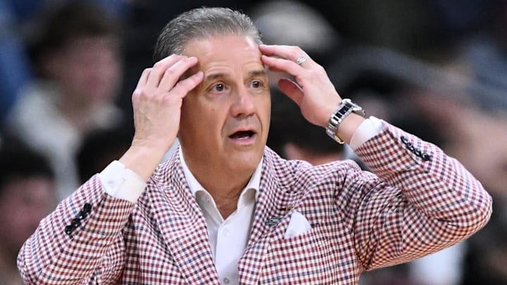 Arkansas Razorbacks coach John Calipari during the first half of a second round NCAA Tournament game against the St. John's Red Storm at Amica Mutual Pavilion.