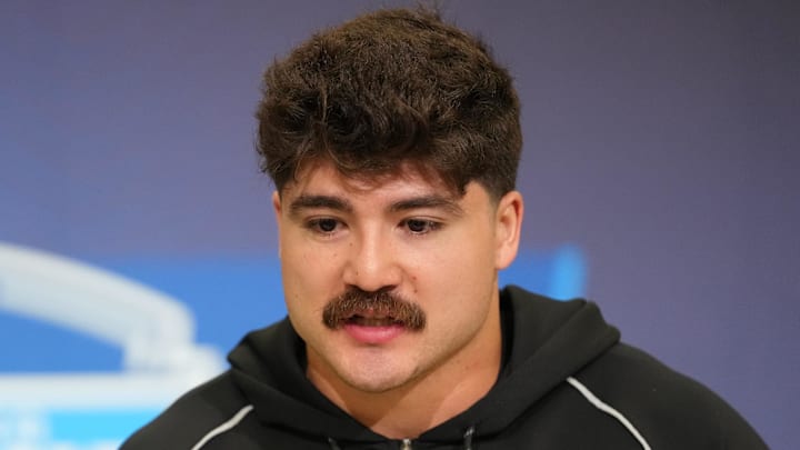 Texas Tech linebacker Jacob Rodriguez (LB21) speaks during the NFL Scouting Combine at the Indiana Convention Center Texas Tech linebacker Jacob Rodriguez (LB21) speaks during the NFL Scouting Combine at the Indiana Convention Center