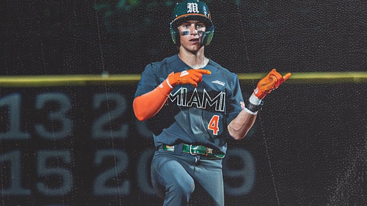Miami Hurricanes Jake Ogden, after the game-winning RBI double against FAU. Miami Hurricanes Jake Ogden, after the game-winning RBI double against FAU.
