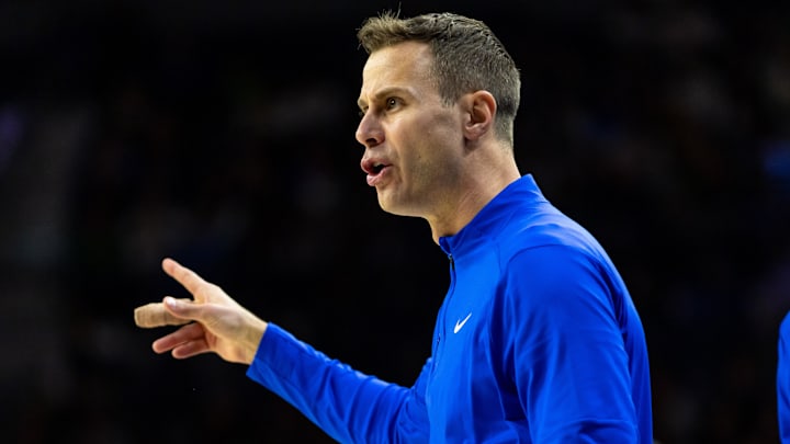 Feb 24, 2026; South Bend, Indiana, USA; Duke Blue Devils head coach Jon Scheyer calls a play against the Notre Dame Fighting Irish during the first half at Purcell Pavilion at the Joyce Center. Mandatory Credit: Michael Caterina-Imagn Images Feb 24, 2026; South Bend, Indiana, USA; Duke Blue Devils head coach Jon Scheyer calls a play against the Notre Dame Fighting Irish during the first half at Purcell Pavilion at the Joyce Center. Mandatory Credit: Michael Caterina-Imagn Images