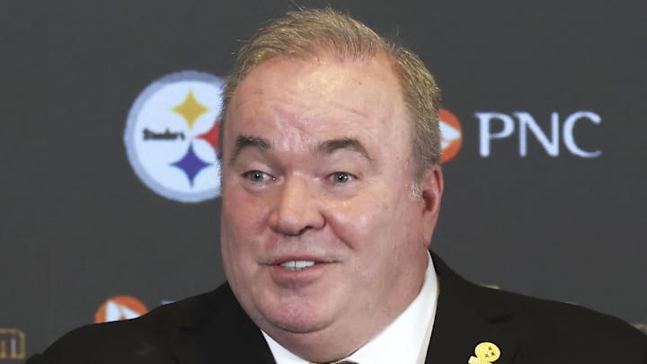 Jan 27, 2026; Pittsburgh, PA, USA;  Pittsburgh Steelers head coach Mike McCarthy speaks at a press conference introducing him as the next head coach of the Steelers at PNC Champions Club at Acrisure Stadium.. Mandatory Credit: Charles LeClaire-Imagn Images