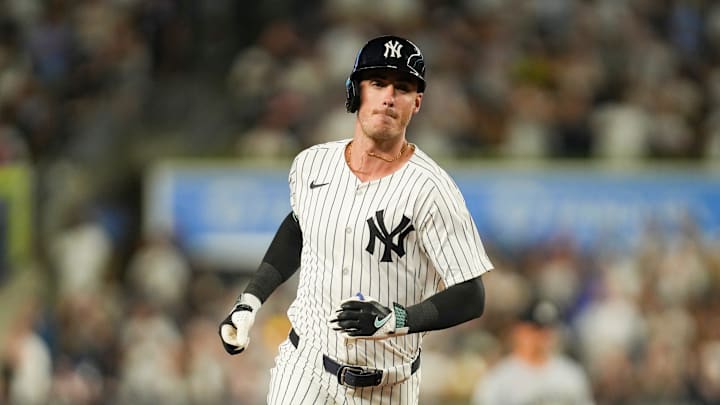 New York Yankees left fielder Cody Bellinger (35) rounds the bases after hitting a home run on August 13, 2025 New York Yankees left fielder Cody Bellinger (35) rounds the bases after hitting a home run on August 13, 2025