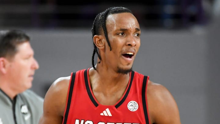 NC State Wolfpack guard Jr. Paul McNeil (2) reacts to a call Tuesday, Jan. 20, 2026, during the NCAA men’s basketball game against the Clemson Tigers at Littlejohn Coliseum in Clemson, South Carolina.