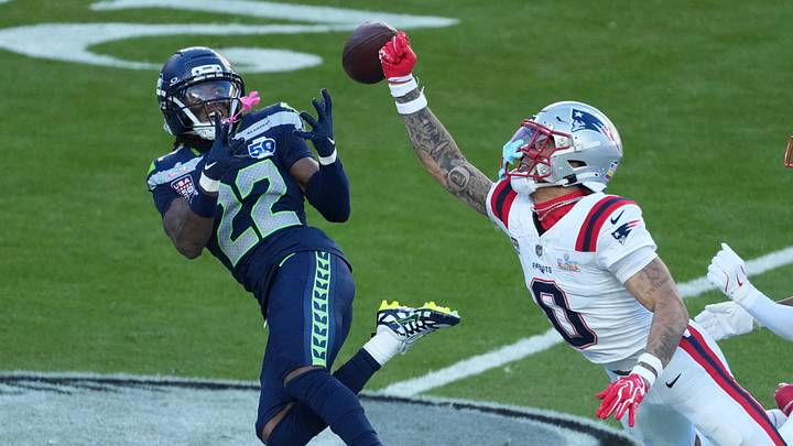 Feb 8, 2026; Santa Clara, CA, USA; New England Patriots cornerback Christian Gonzalez (0) breaks up a pass intended for Seattle Seahawks wide receiver Rashid Shaheed (22) in the first half in Super Bowl LX at Levi's Stadium. Mandatory Credit: Kirby Lee-Imagn Images Feb 8, 2026; Santa Clara, CA, USA; New England Patriots cornerback Christian Gonzalez (0) breaks up a pass intended for Seattle Seahawks wide receiver Rashid Shaheed (22) in the first half in Super Bowl LX at Levi's Stadium. Mandatory Credit: Kirby Lee-Imagn Images