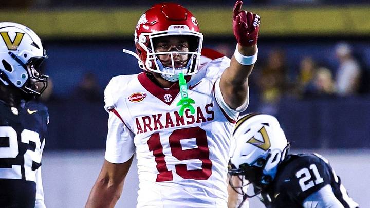 Arkansas wide receiver AJ Jordan celebrates after a first down catch against Vanderbilt. Arkansas wide receiver AJ Jordan celebrates after a first down catch against Vanderbilt.